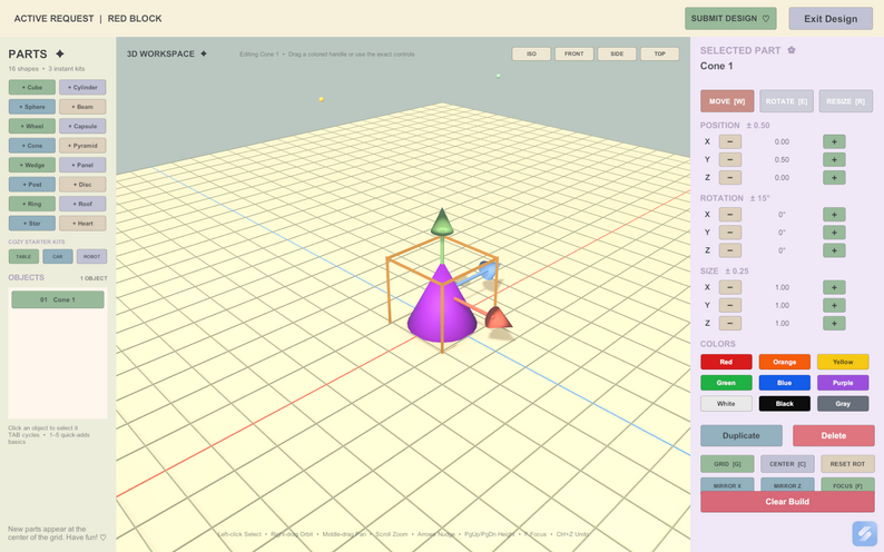 The simplified 3D design workspace in How to make Toys