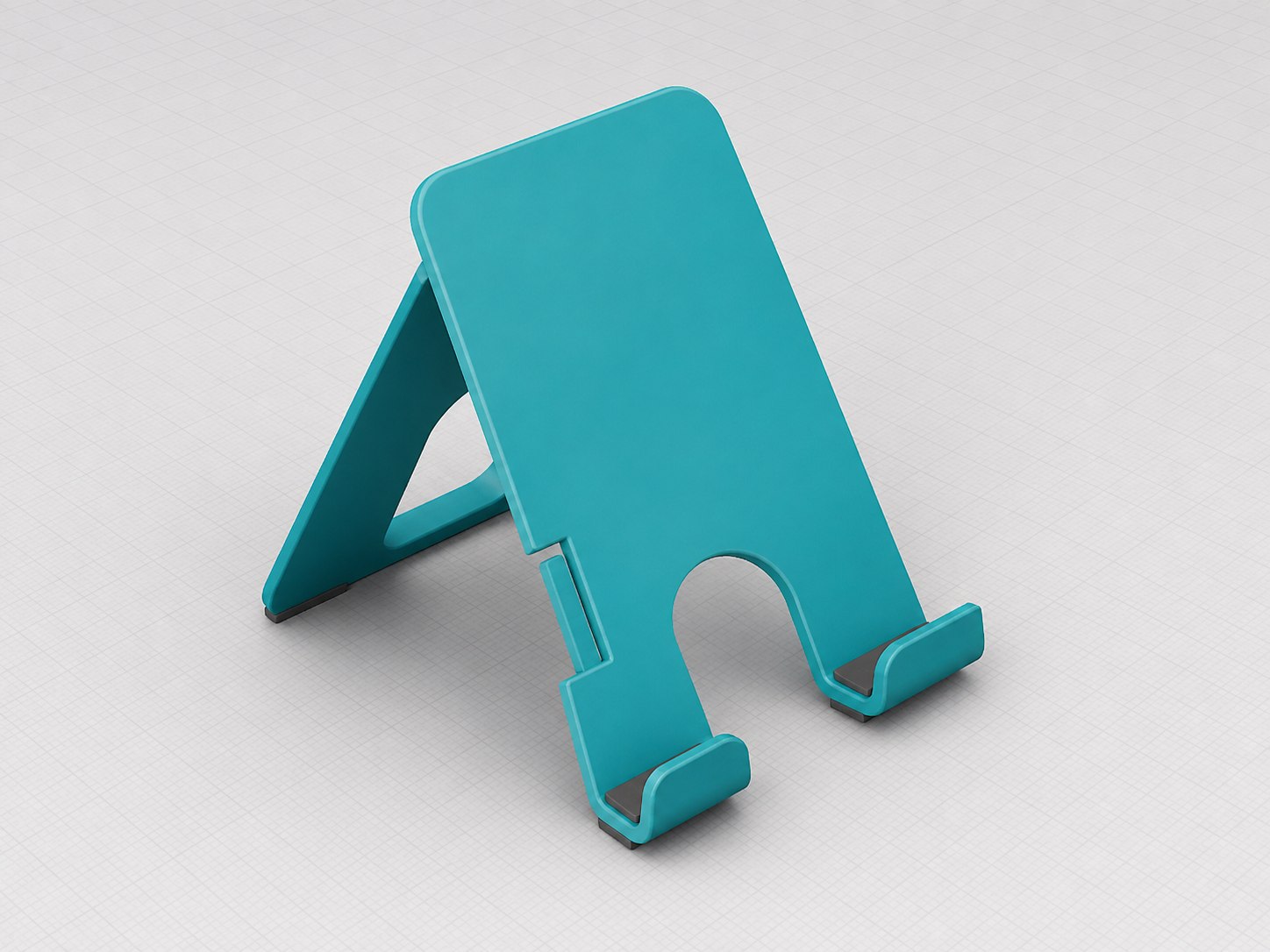 Illustrative CAD render of an interlocking fold-flat tablet stand